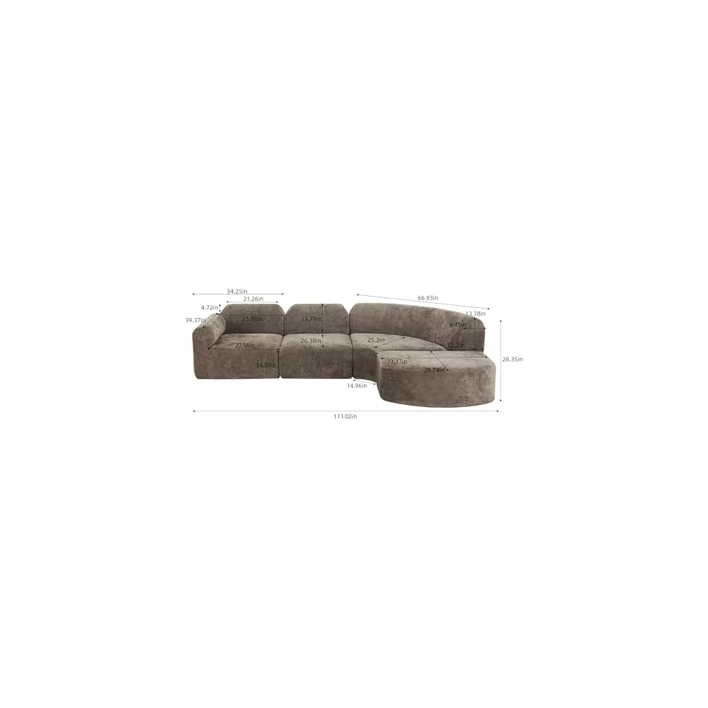 Merax 4-Seat Curved Modular Sofa, Fully Assembled Modern Couch