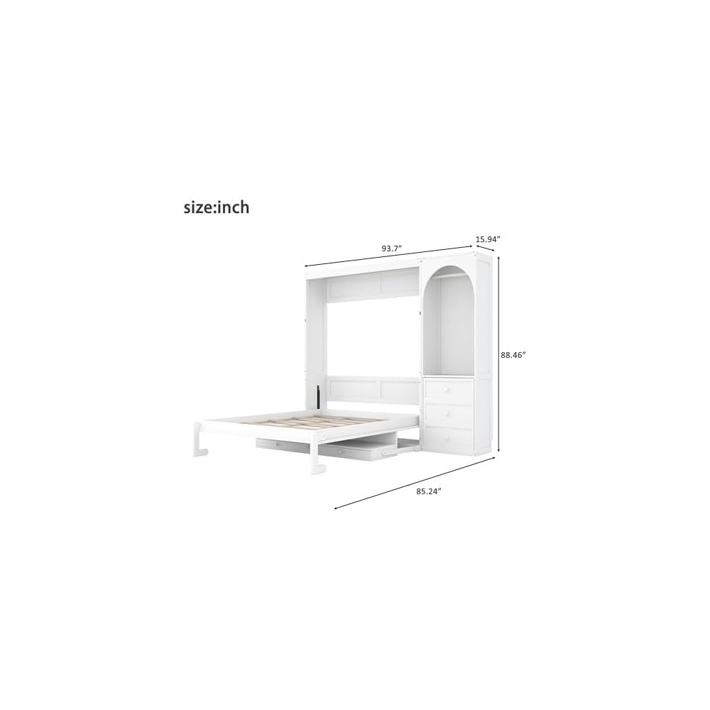 YOPTO Murphy Bed Queen Size,Murphy Bed with Stoarge Shelf,White
