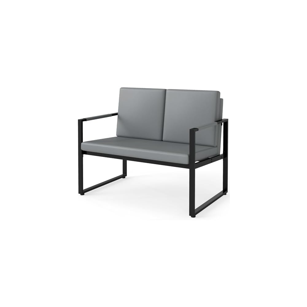 GIANTEX Modern Loveseat Sofa, 2-Seater Sofa with Solid Metal Frame & Removable Back Cushions, Spacious Seat & Supportive Armrests, Indoor Couch for Living Room, Bedroom, Office (Gray)
