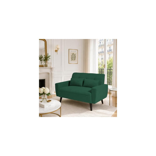 48.8" Small Loveseat Sofa, Mid Century Modern Love Seat Couch with Back Cushions and Plastic Legs, 2 Seater Couches for Living Room, Bedroom, Small Spaces, Green