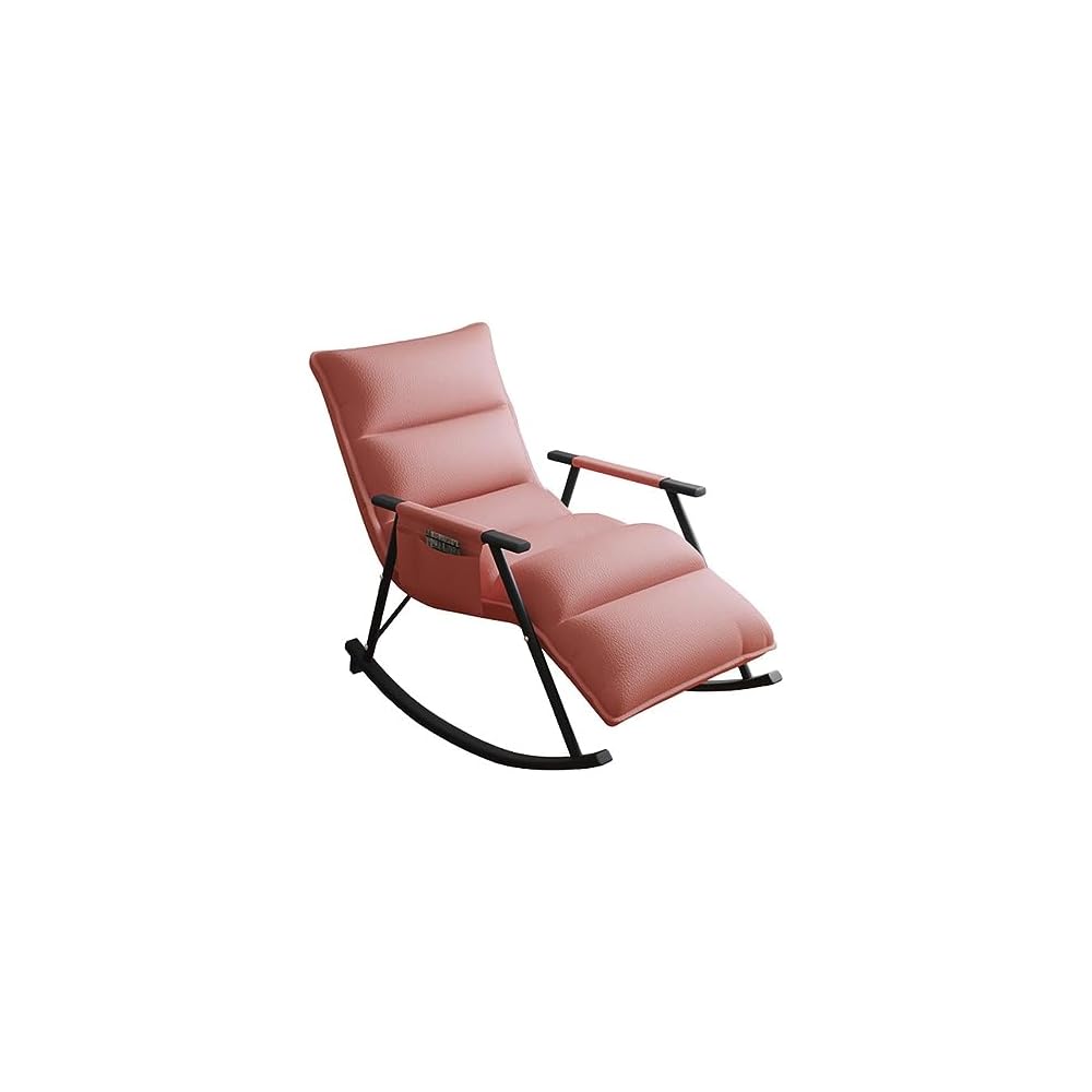Leather Recliner Chairs with Adjustable Backrest & Footrest Ergonomic Lounge Chair Upholstered Rocking Chair,Modern Chair for Living Room,Storage Pocket (Color : Pink, Size : Black Frame)