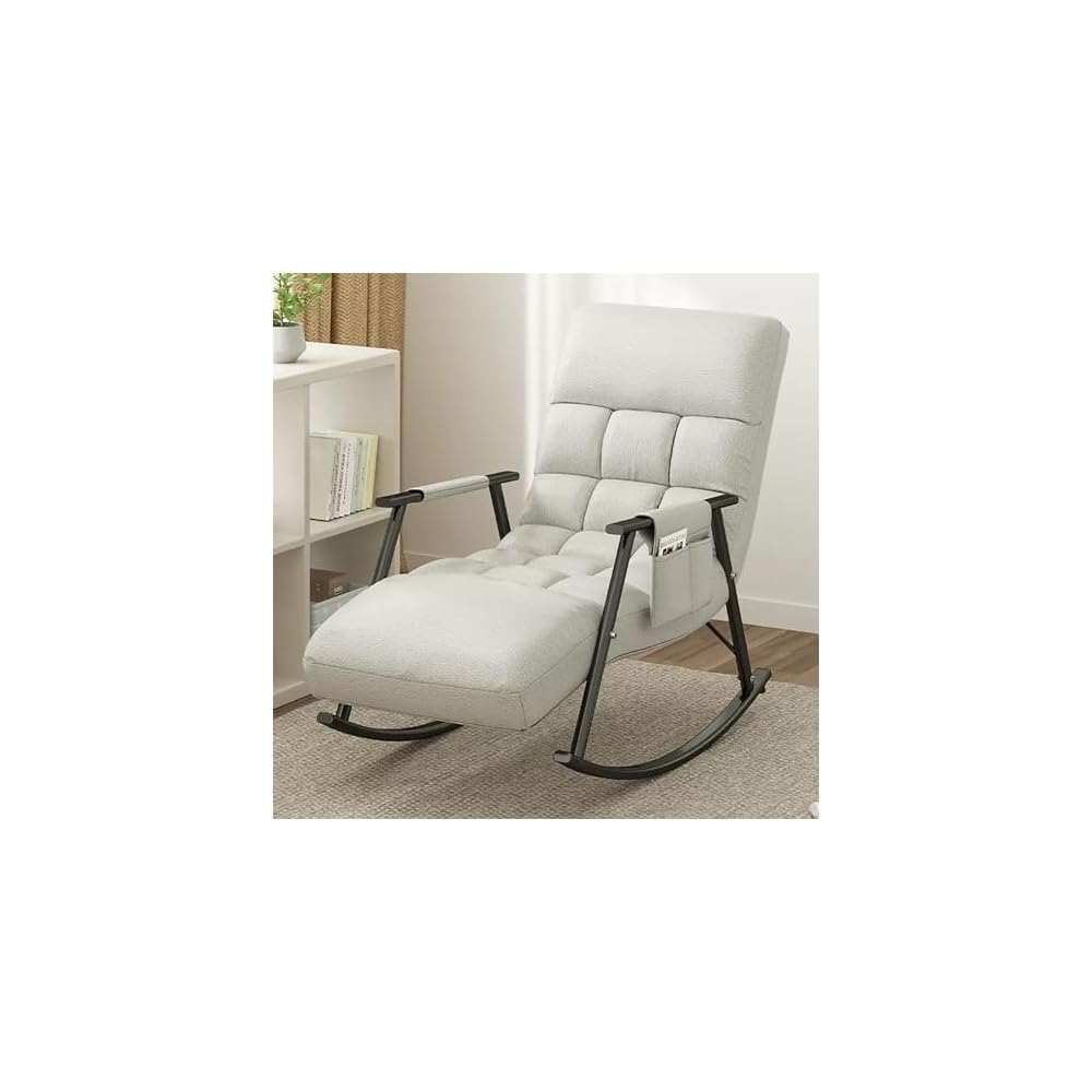 LSLYTQ Adjustable High Backrest Comfort Recliner Rocking Chair - Upholstered Recliner for Living Room and Bedroom - Relax Lounge Chair with Armrest Side Pocket