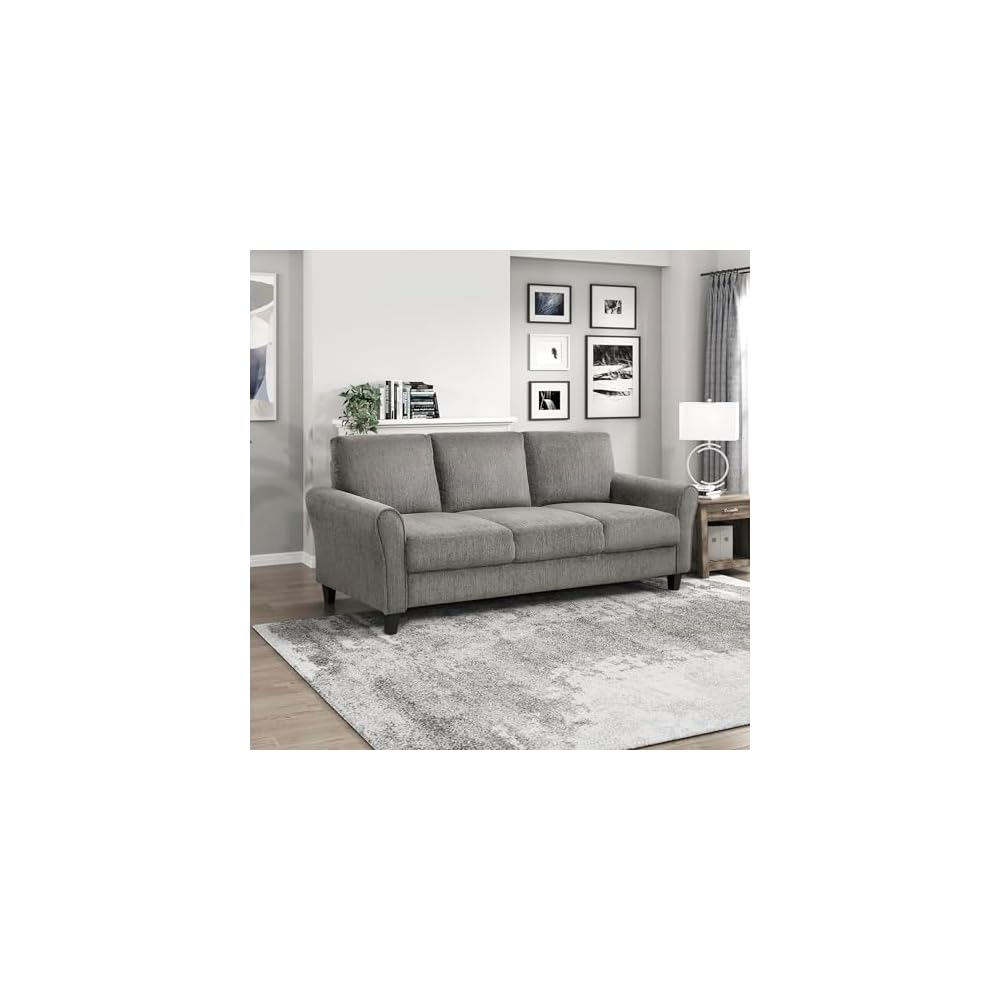 Lexicon Modern Sofa, Chenille Upholstered Sofa, Flared Round Arms, Foam Padded Pocket Coil, Comfortable Seat, Easy Assembly, Small Couch for Living Room/Office/Reading Spaces, Brown